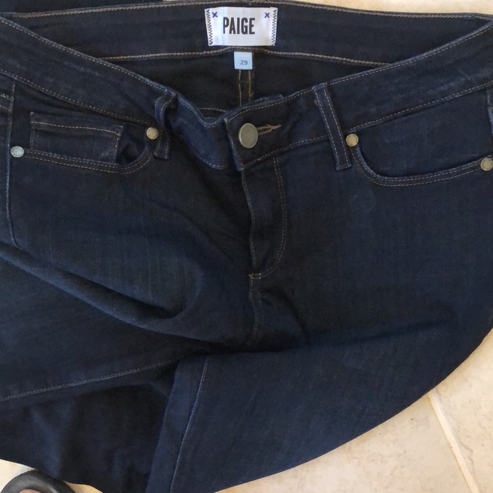 Paige Dark Blue Skyline Skinny Stretch pocket jeans - Picture 1 of 11